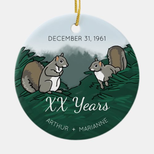 Personalized Wedding Anniversary Squirrels Ceramic Ornament