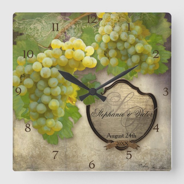 Personalized Wedding Anniversary Vineyard Decor Square Wall Clock (Front)