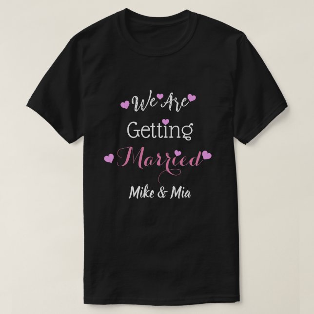 Personalized Wedding Announcement Black Couple's  T-Shirt (Design Front)