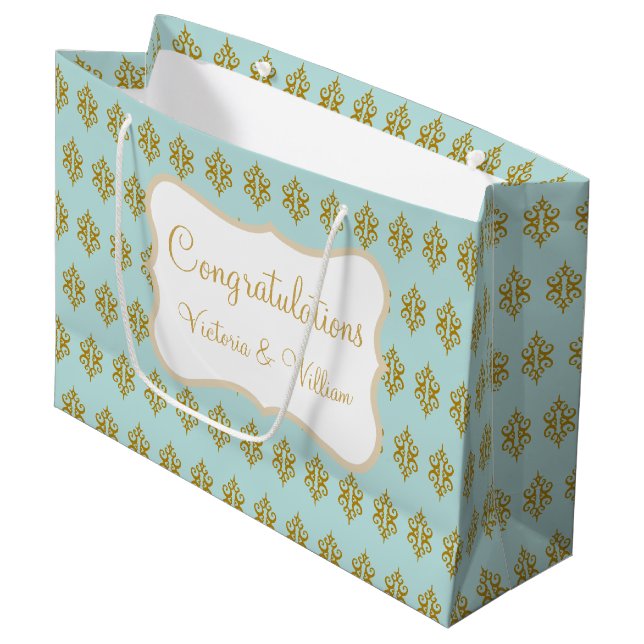 Personalized Wedding Aqua Lace Gift Bag (Front Angled)