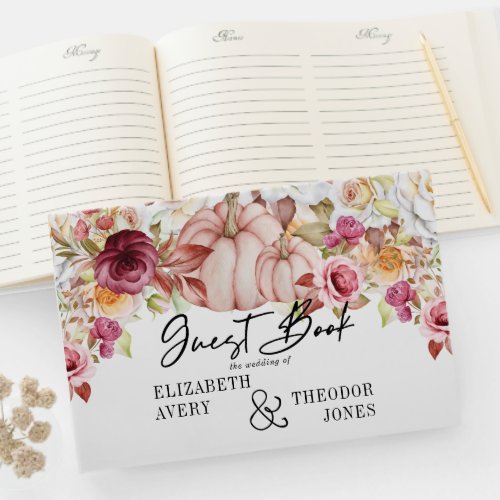 Personalized Wedding Autumn Pink Burgundy Pumpkin Guest Book