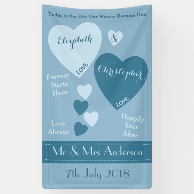 Personalized Wedding Backdrop Blue Banner (Vertical)