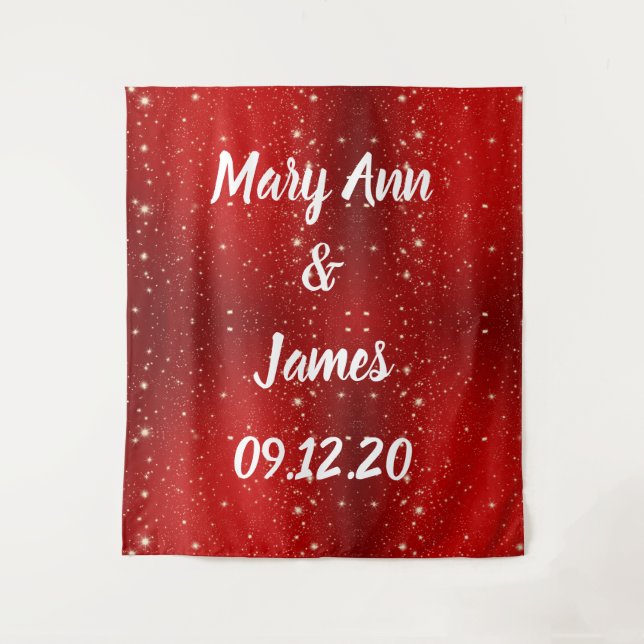 Personalized Wedding Backdrop Red Gold Lights (Front)