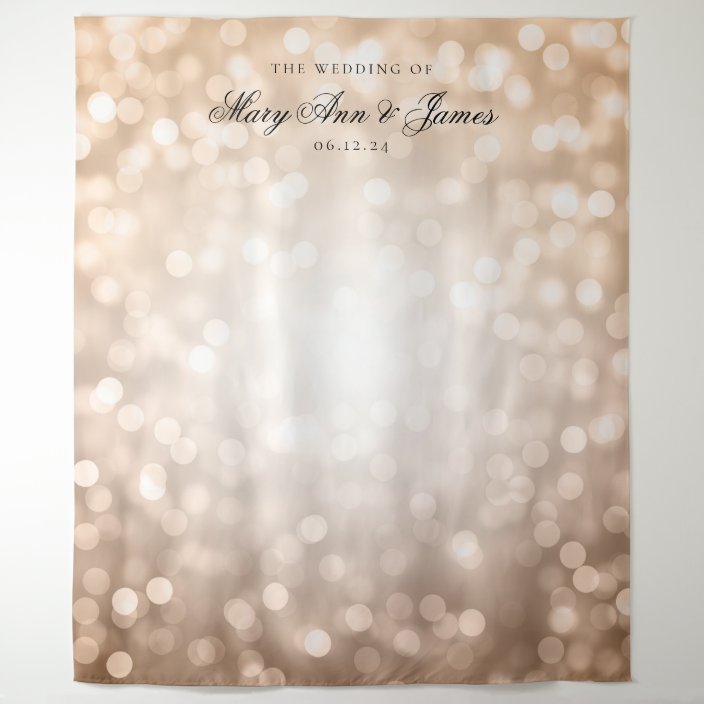 Personalized Wedding Backdrop Rose Gold Lights Zazzle Com