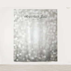 Personalized Wedding Backdrop Silver Bokeh Lights