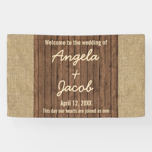 Personalized Wedding Banner Rustic Burlap Wood