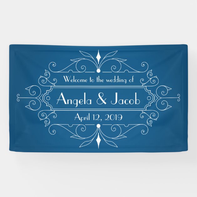 Personalized Wedding Banner Vintage Marine Blue