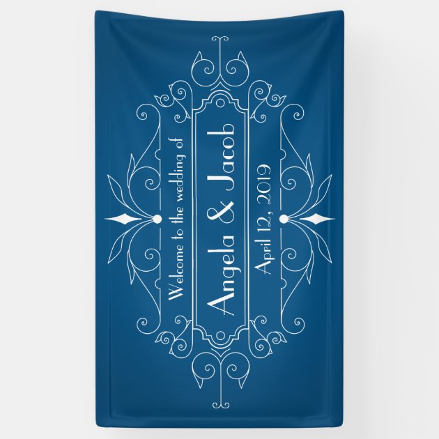 Personalized Wedding Banner Vintage Marine Blue