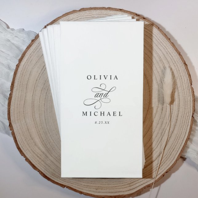 Personalized Wedding Bathroom Towels for Restroom (Elegant personalized bathroom guest towels for weddings with couple’s names in script.)