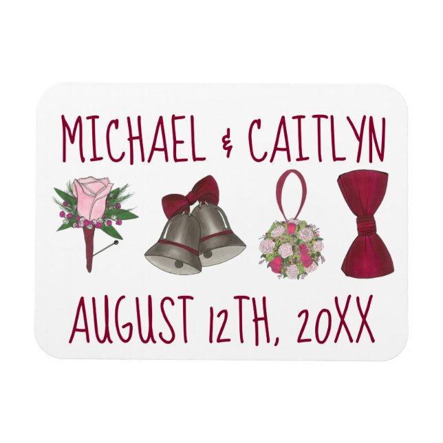 Personalized Wedding Bell Flowers Bowtie Bouquet Magnet (Horizontal)