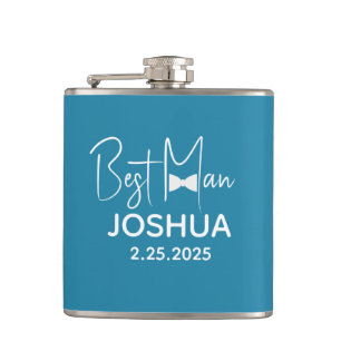 Personalized Wedding Best Man Modern Dusty Blue Flask