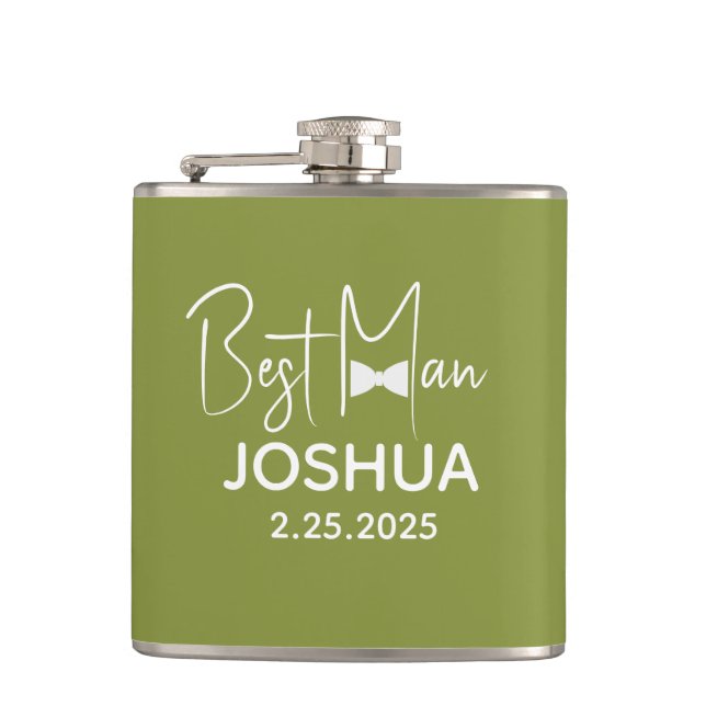 Personalized Wedding Best Man Modern Green Flask (Front)