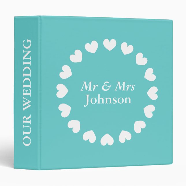 Personalized wedding binder | Turquoise and white. (Front/Spine)