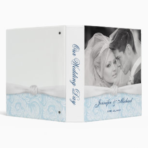 Personalized Wedding Binder - White & Blue Damask