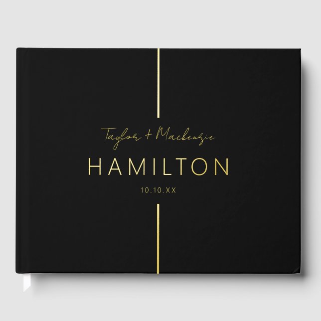 Personalized Wedding Black and Real Foil Foil Guest Book (Front)