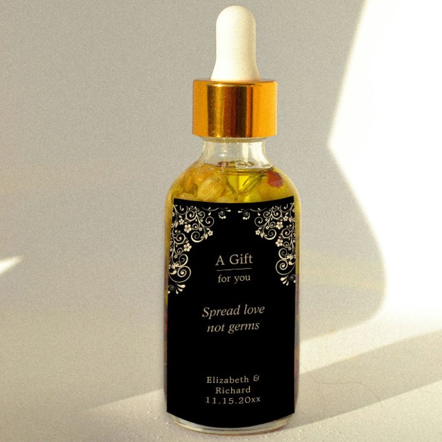Personalized Wedding Black Gold Hand Sanitizer   Label (Creator Uploaded)