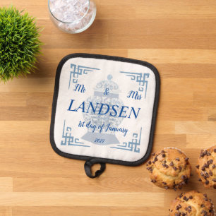 Personalized Wedding Blue and White Ginger Jar Pot Holder
