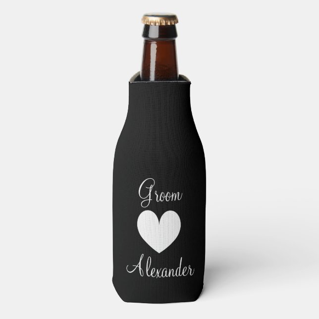 Personalized wedding bottle cooler for groomsmen (Bottle Front)