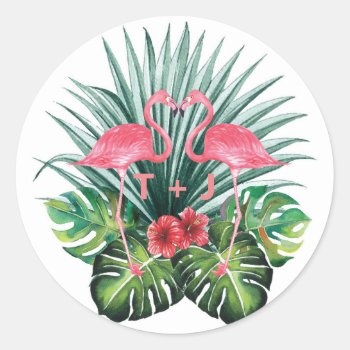 Personalized Wedding Bridal Flamingo Sticker by seasidepapercompany at Zazzle