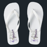 Personalized Wedding Bridal Party Flip Flops<br><div class="desc">Flip flops feature an original marker illustration of a tiered wedding cake with frosting and purple flowers. Simply personalize with your initials!</div>