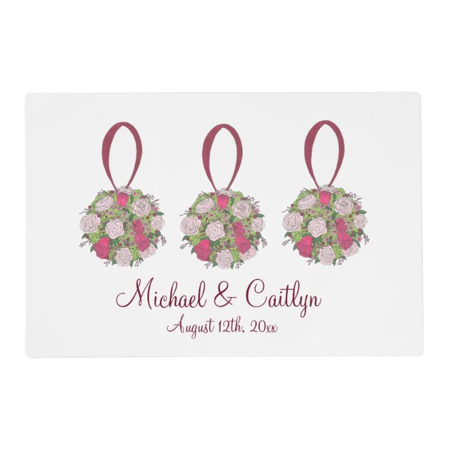 Personalized Wedding Bridal Shower Floral Bouquet Placemat (Front)