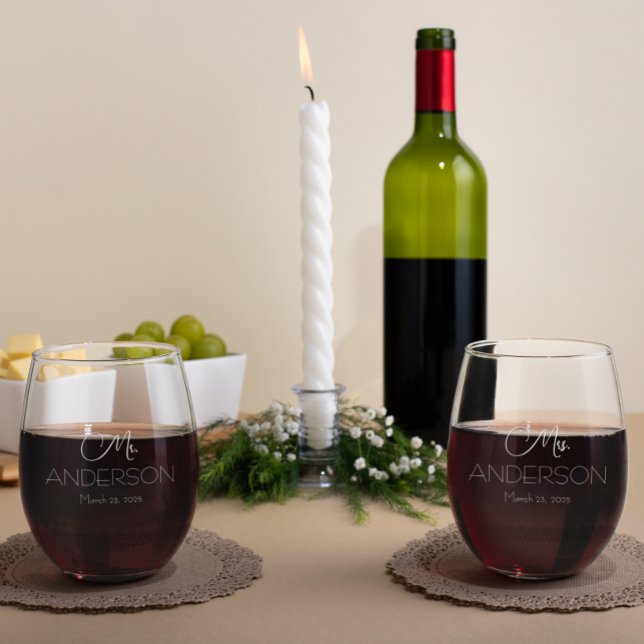 Personalized Wedding Bride Groom Favor mr mrs Stemless Wine Glass (Creator Uploaded)