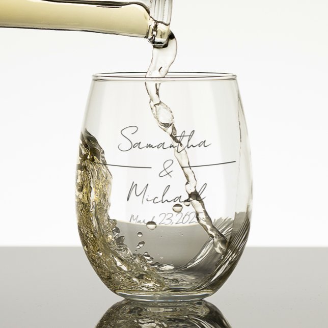 Personalized Wedding Bride Groom Favor Stemless Wine Glass (Creator Uploaded)