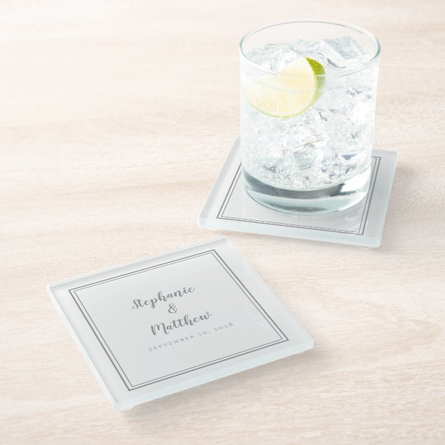 Personalized Wedding Bride & Groom Ultimate Gray Glass Coaster (Angled)