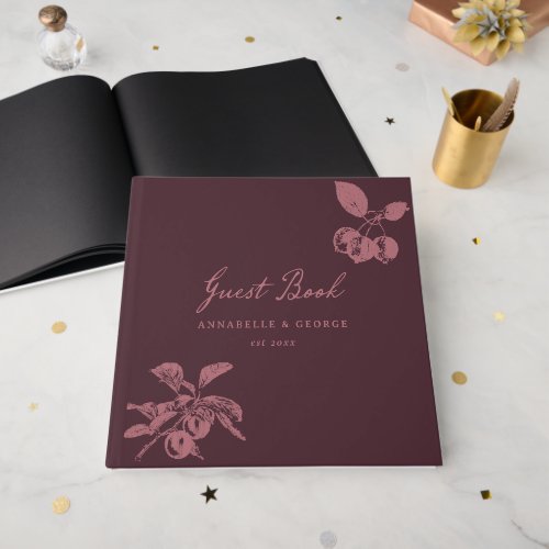 Personalized Wedding Burgundy Vintage Floral Fruit Guest Book