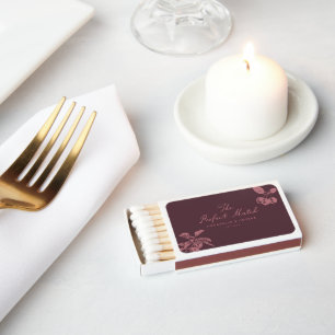 Personalized Wedding Burgundy Vintage Floral Fruit Matchboxes