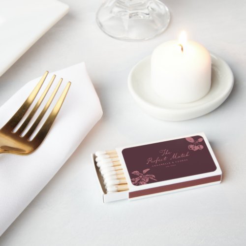 Personalized Wedding Burgundy Vintage Floral Fruit Matchboxes