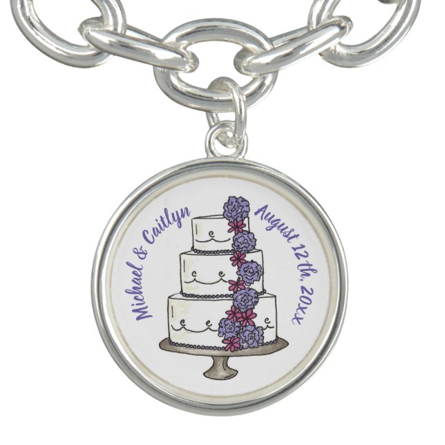 Personalized Wedding Cake Bridal Bridesmaid Favor Charm Bracelet (Design)