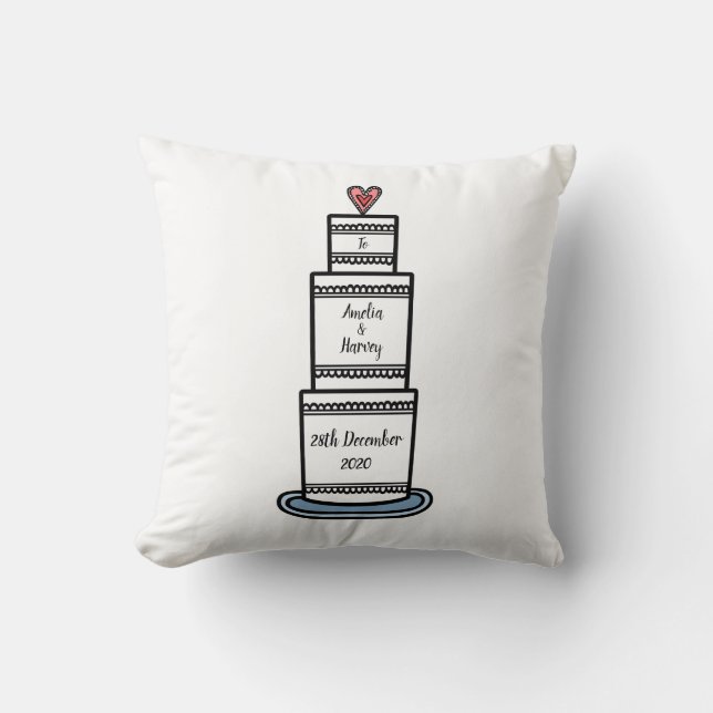 Personalized Wedding Cake Illustration Gift Throw Pillow (Front)