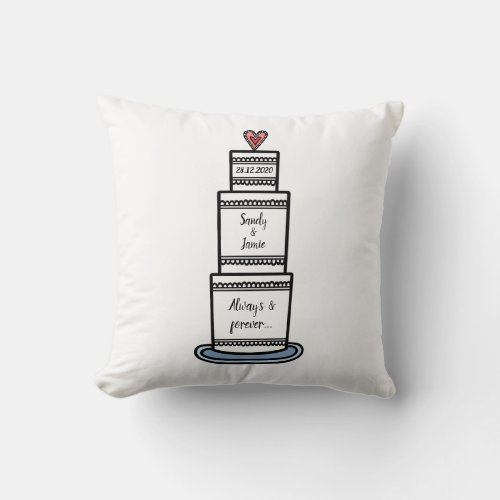 Personalized Wedding Cake Illustration Gift Throw Pillow