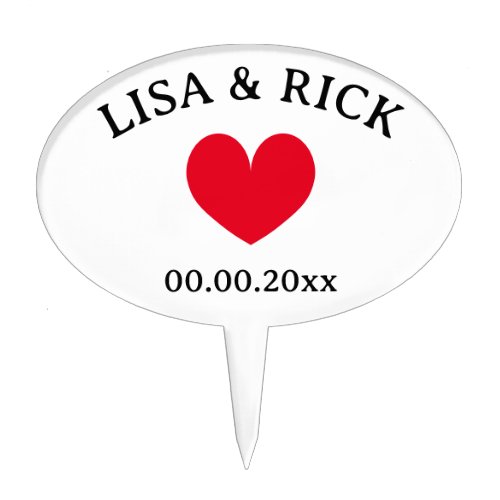 Personalized wedding cake topper with red heart