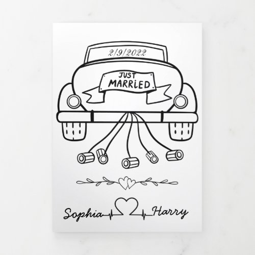 Personalized Wedding car just married  Tri_Fold Card