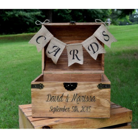 Personalized Wedding Card Box w/Burlap Banner (Front)