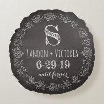 Personalized Wedding Chalkboard Monogram Date Round Pillow