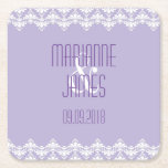 Personalized Wedding Coaster Lilac Purple Damask