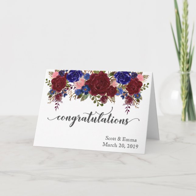 Personalized Wedding Congratulations Floral Card (Front)