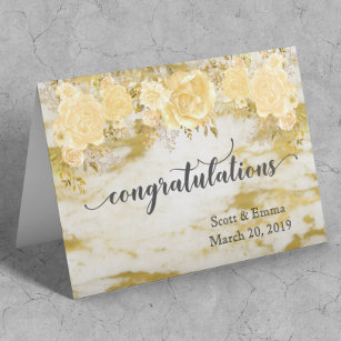 Personalized Wedding Congratulations Gold Floral Card