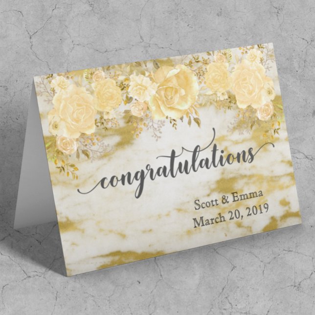 Personalized Wedding Congratulations Gold Floral Card (Creator Uploaded)