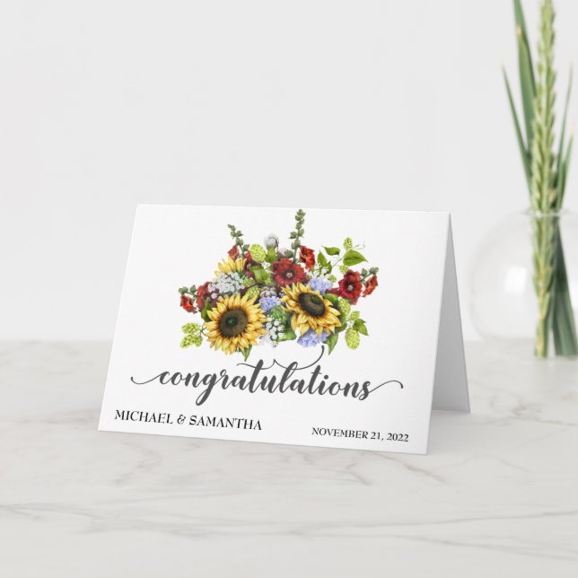 Personalized Wedding Congratulations Sunflower Card (Front)