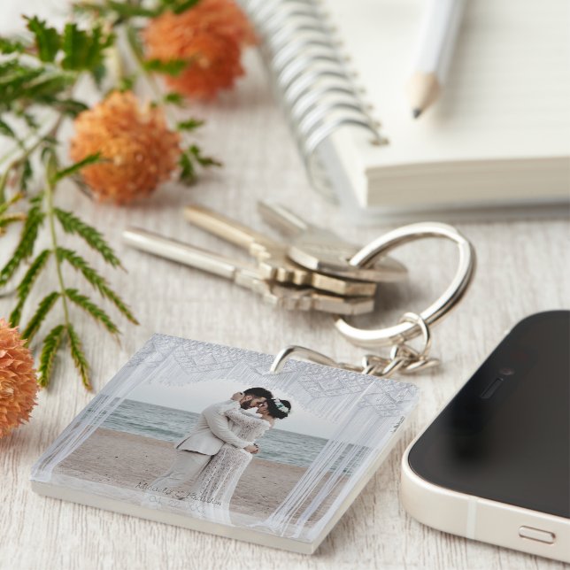 Personalized Wedding Couple Beach Scene Keychain (Front Right)
