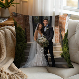 Personalized Wedding Couple Family Name Photo Throw Pillow
