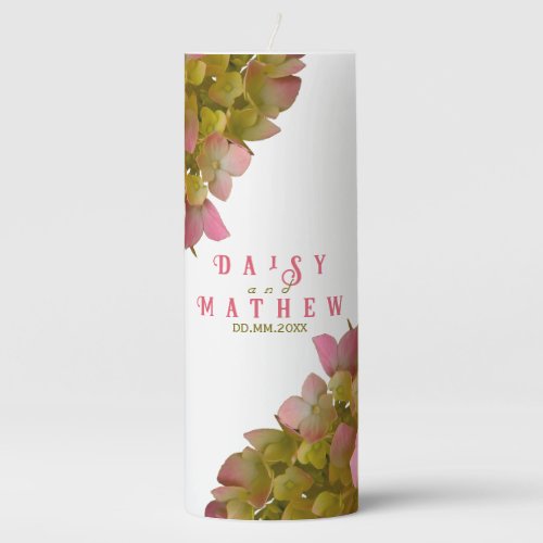 Personalized Wedding Couple Floral Pillar Candle