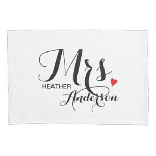 Personalized Wedding Couple - Mrs. with Heart Pillow Case