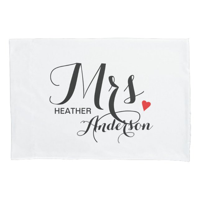 Personalized Wedding Couple - Mrs. with Heart Pillow Case (Front)