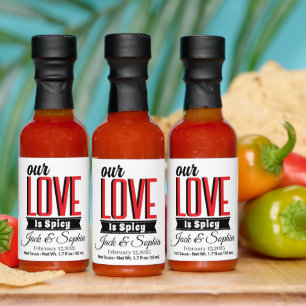 Personalized Wedding Couple Name And Date Red Text Hot Sauces