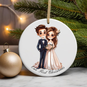 Personalized Wedding Couple, Our First Christmas, Ceramic Ornament